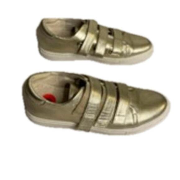 Metallic Gold Leather Velcro Sneakers Kenneth Cole New York Size 6 - Picture 2 of 9